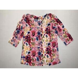 Princess Cruises Size Small Pink Floral Sheer Beaded Neckline Blouse P151